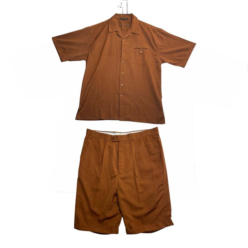 Bagazio Men’s 2XL Brown Short Sleeve Button Up Shirt & Size 40 Shorts Set